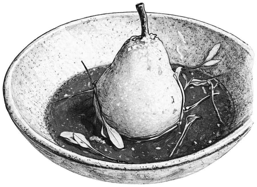 Gravura do prato Pera ao vinho com caramelo salgado